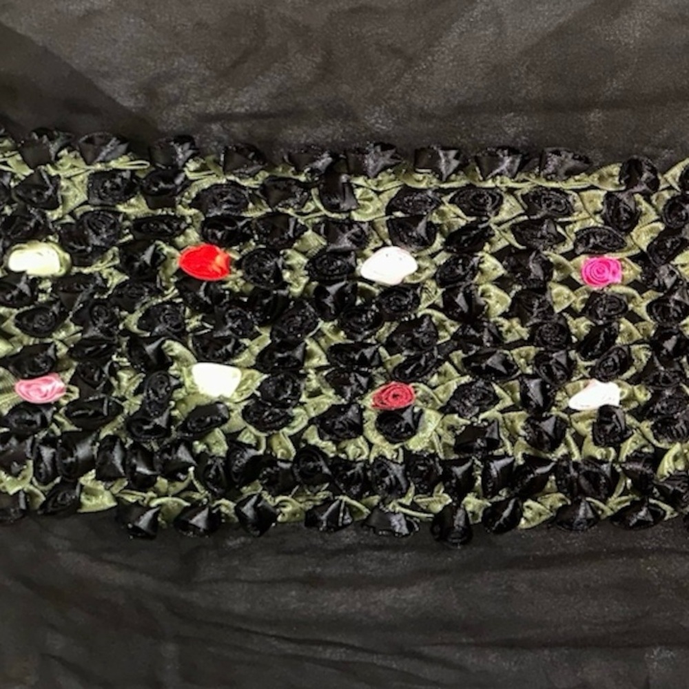 Elegant Black and Green Floral Chiffon Scarf - Picture 3 of 5